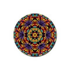 Geometric Pattern Kaleidoscope Art Mirror Image Mosaic Rubber Round Coaster (4 Pack)  by Vaneshart
