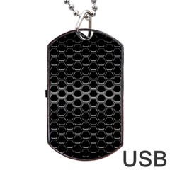 Black Metallic Hexagon Mesh Pattern Background Dog Tag Usb Flash (one Side) by Vaneshart