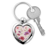 Vector Hand Drawn Cosmos Flower Pattern Key Chain (Heart) Front
