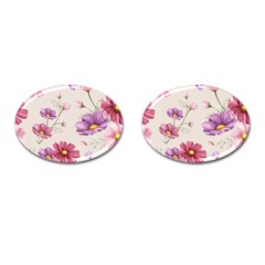 Vector Hand Drawn Cosmos Flower Pattern Cufflinks (oval) by Sobalvarro