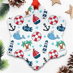 Seamless Pattern Nautical Icons Cartoon Style Snowflake Ornament (two Sides) by Vaneshart