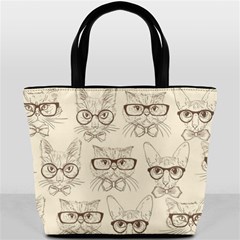 Seamless Pattern Hand Drawn Cats With Hipster Accessories Bucket Bag by Vaneshart