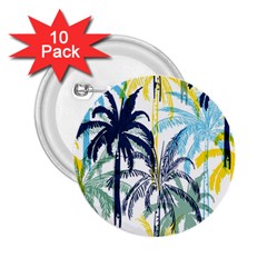 Colorful Summer Palm Trees White Forest Background 2 25  Buttons (10 Pack)  by Vaneshart