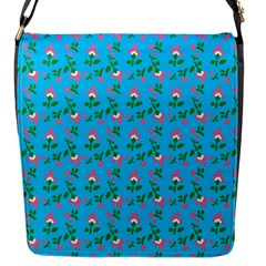 Carnation Pattern Blue Flap Closure Messenger Bag (s)