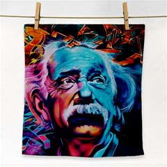 Albert Einstein Retro Wall Graffiti Blue Pink Orange Modern Urban Art Grunge Face Towel by genx