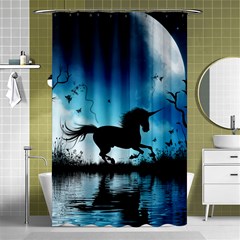 Wonderful Unicorn Silhouette In The Night Shower Curtain 48  X 72  (small)  by FantasyWorld7