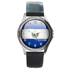 Flag Of El Salvador Round Metal Watch by trulycreative