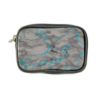 Marble light gray with bright cyan blue veins texture floor background retro neon 80s style neon colors print luxuous real marble Coin Purse Front
