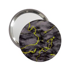 Marble Light Gray With Green Lime Veins Texture Floor Background Retro Neon 80s Style Neon Colors Print Luxuous Real Marble 2 25  Handbag Mirrors by genx