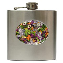 Halloween Doodle Vector Seamless Pattern Hip Flask (6 Oz) by Sobalvarro