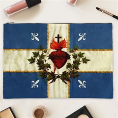 Quebec Flag Drapeau Québec Patriote Carillon Sacré-coeur Christian Catholic Old Vintage With Fleurs De Lys Cosmetic Bag (xxl) by Quebec