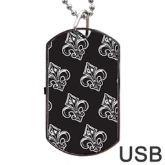 French France Fleur De Lys Metal Pattern Black And White Antique Vintage Black Rocker Dog Tag Usb Flash (two Sides) by Quebec
