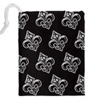 French France Fleur De Lys Metal Pattern black and white antique vintage black rocker Drawstring Pouch (5XL) Back
