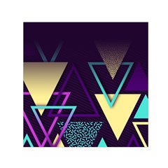 Retrowave Aesthetic Vaporwave Retro Memphis Triangle Pattern 80s Yellow Turquoise Purple Small Satin Scarf (square) by genx