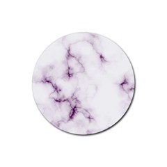 White Marble Violet Purple Veins Accents Texture Printed Floor Background Luxury Rubber Round Coaster (4 Pack)  by genx