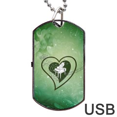 Music, Piano On A Heart Dog Tag Usb Flash (two Sides) by FantasyWorld7