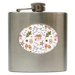 Colorful Seamless Pattern With Traditional Winter Elements Christmas Hygge Style Hip Flask (6 Oz) by Vaneshart