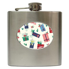 Christmas Gifts Pattern With Flowers Leaves Hip Flask (6 Oz) by Vaneshart