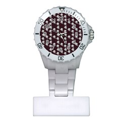 White Rose In Maroon Plastic Nurses Watch by snowwhitegirl