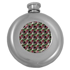 Doily Rose Pattern Black Round Hip Flask (5 Oz) by snowwhitegirl