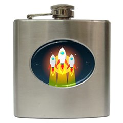 Rocket Take Off Missiles Cosmos Hip Flask (6 Oz) by Wegoenart