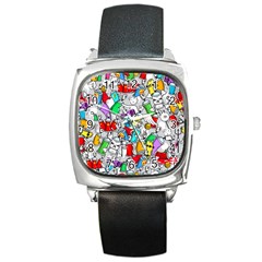 Graffiti Characters Seamless Pattern Square Metal Watch by Nexatart