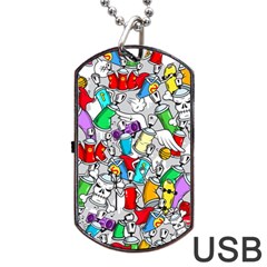 Graffiti Characters Seamless Pattern Dog Tag Usb Flash (one Side) by Nexatart