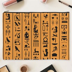 Egyptian Hieroglyphs Ancient Egypt Letters Papyrus Background Vector Old Egyptian Hieroglyph Writing Cosmetic Bag (xxxl) by Wegoenart