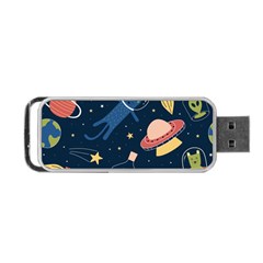Seamless Pattern With Funny Aliens Cat Galaxy Portable Usb Flash (two Sides) by Vaneshart