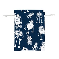 White Robot Blue Seamless Pattern Lightweight Drawstring Pouch (l) by Vaneshart