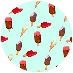 Ice Cream Pattern, Light Blue Background Wooden Puzzle Round by Casemiro