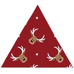 Cute Reindeer Head With Star Red Background Wooden Puzzle Triangle by BangZart