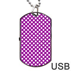 White And Purple, Polka Dots, Retro, Vintage Dotted Pattern Dog Tag Usb Flash (two Sides) by Casemiro