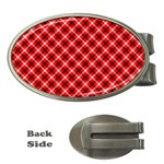 Three color tartan, red grey, black buffalo plaid theme Money Clips (Oval)  Front