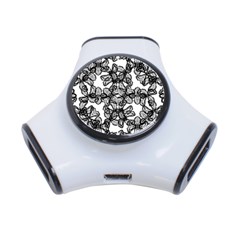 Stylized Botanical Motif Black And White Print 3-port Usb Hub by dflcprintsclothing