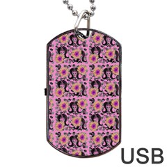 60s Girl Floral Pink Dog Tag Usb Flash (one Side) by snowwhitegirl