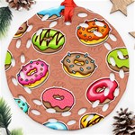 Doughnut Doodle Colorful Seamless Pattern Ornament (Round Filigree) Front