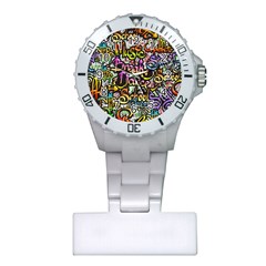 Graffiti Word Seamless Pattern Plastic Nurses Watch by Amaryn4rt