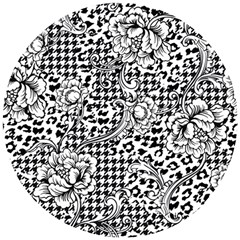 Vector-eclectic-fabric-seamless-pattern-animal-and-plaid-background-with-baroque-ornament Wooden Puzzle Round by Sobalvarro