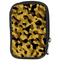 Black Yellow Brown Camouflage Pattern Compact Camera Leather Case by SpinnyChairDesigns