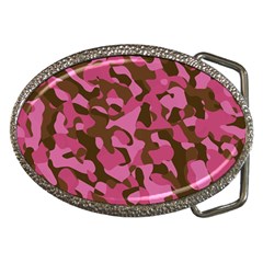 Pink And Brown Camouflage Belt Buckles by SpinnyChairDesigns