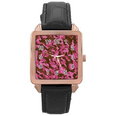 Pink And Brown Camouflage Rose Gold Leather Watch  by SpinnyChairDesigns