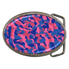 Blue And Pink Camouflage Pattern Belt Buckles by SpinnyChairDesigns