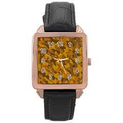 Brown And Orange Camouflage Rose Gold Leather Watch  by SpinnyChairDesigns