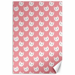 Cute Cat Faces White And Pink Canvas 12  X 18  by SpinnyChairDesigns