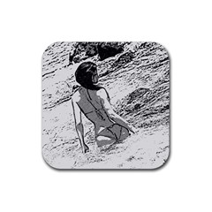 Beauty At The Beach, Bikini Girl Bathing In Bay Rubber Coaster (square)  by Casemiro