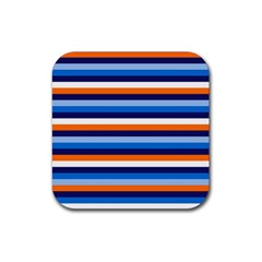 Ocean Blue Stripes Rubber Coaster (square)  by tmsartbazaar