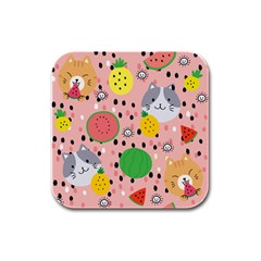 Cats And Fruits  Rubber Square Coaster (4 Pack)  by Sobalvarro