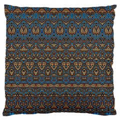 Boho Blue Gold Pattern Large Cushion Case (two Sides) by SpinnyChairDesigns