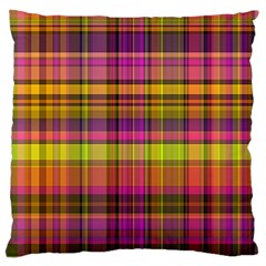 Pink Yellow Madras Plaid Large Cushion Case (two Sides) by SpinnyChairDesigns